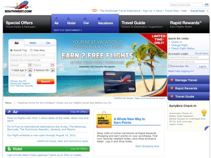 Soutwest Airline Desktop Website